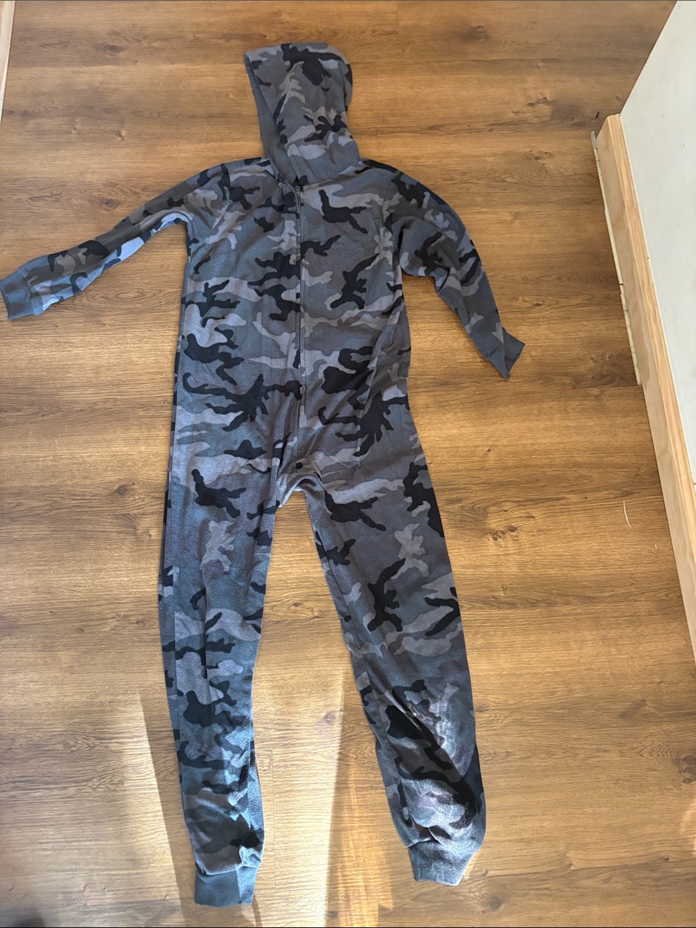 Kids Hooded One-Piece in Gray Camo PJs youth 10/12